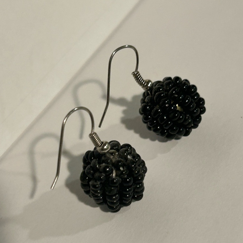Black Textured Ball Earrings - Picture 3 of 7